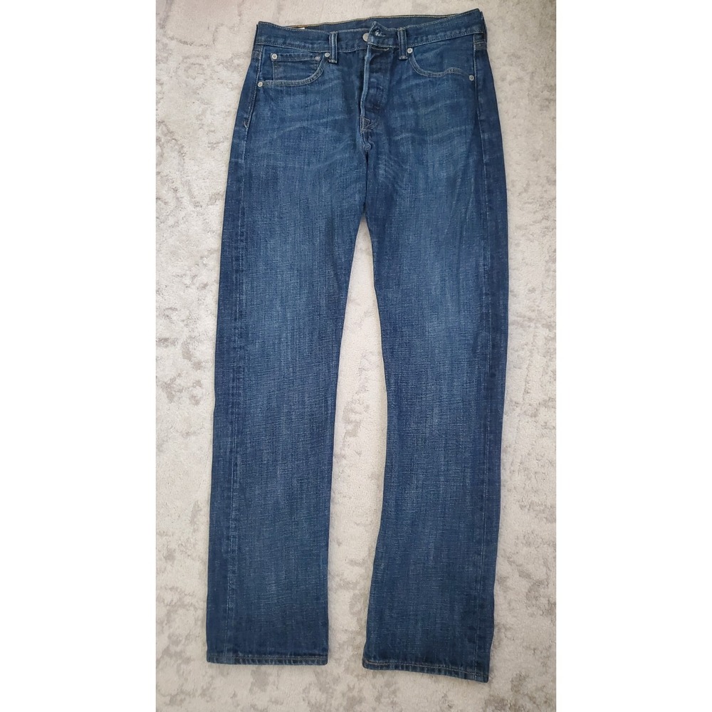 Levi Strauss 501 Mens Button Fly Dark Wash Straight Leg Jeans Size 32 x 34